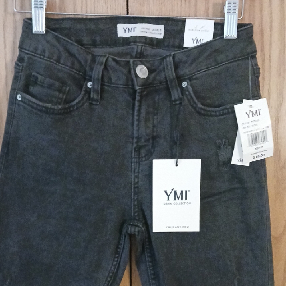 YMI Women's Dark Gray Mid Rise Jeans